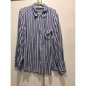 BeachLunchLounge Women Plus Shirt, Blue w/ White Stripes
